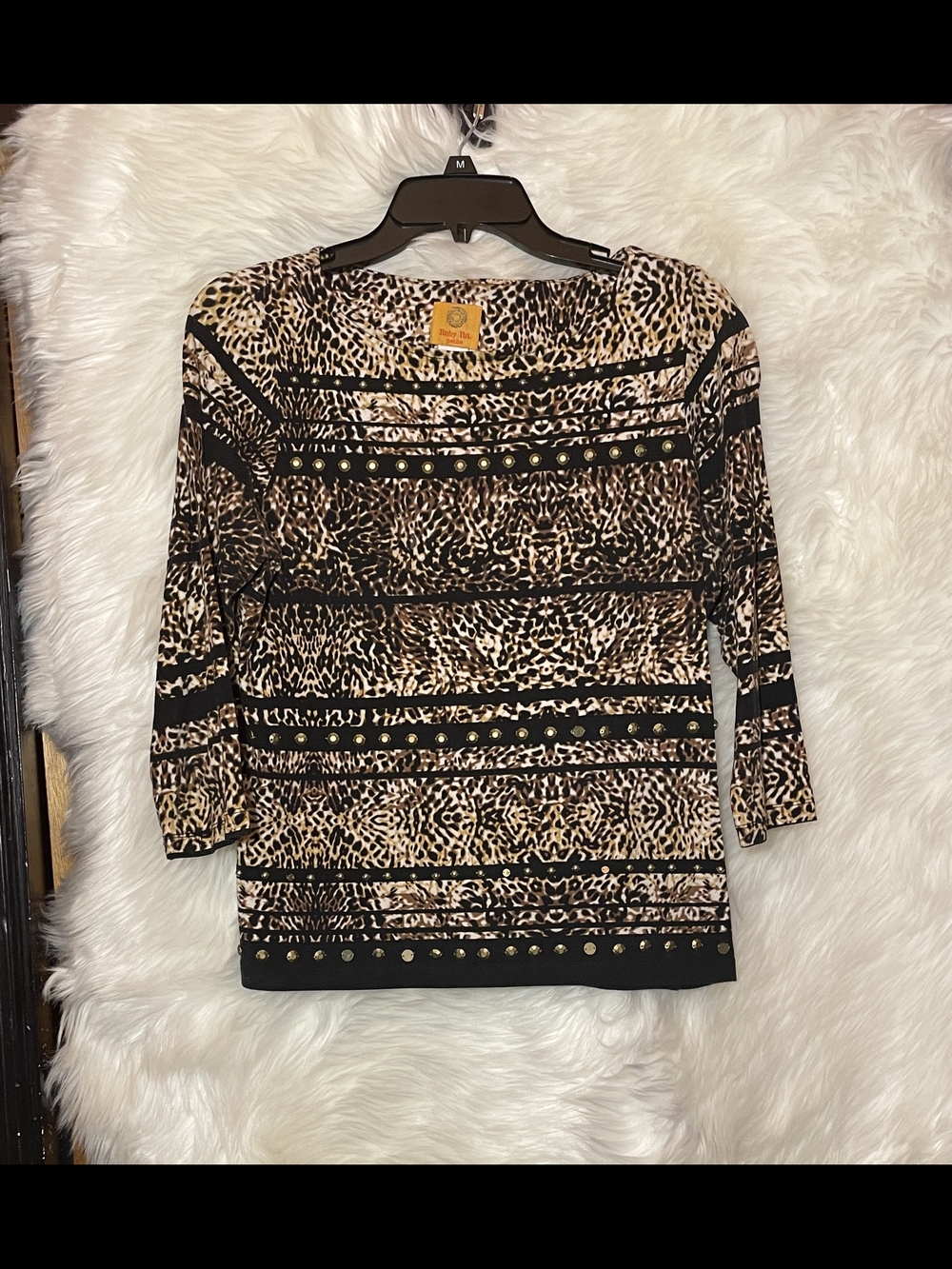 Animal Print Studded Boatneck Top - Leopard Print